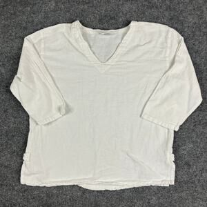 Drawstrings of Malibu Shirt‎ Women's Medium White 3/4 Sleeve V-Neck Lightweight